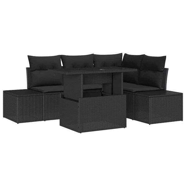 vidaXL Ensemble de canap&eacute; de jardin avec coussin 5 pcs Noir polyrotin