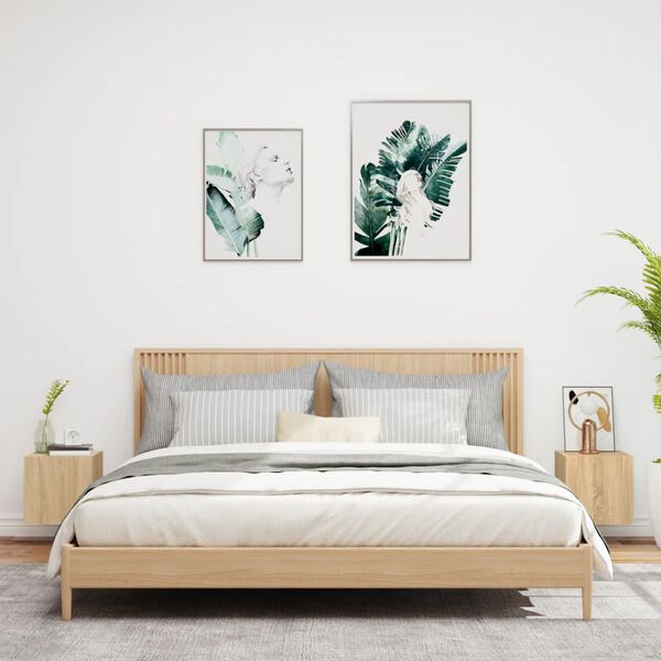 vidaXL Meubles TV muraux lumi&egrave;res LED 2 pcs ch&ecirc;ne sonoma 30,5x35x30 cm