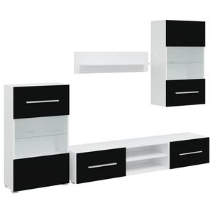 vidaXL Meuble TV mural 5 pi&egrave;ces avec &eacute;clairage LED Noir