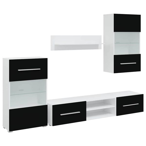 vidaXL Meuble TV mural 5 pièces avec éclairage LED Noir