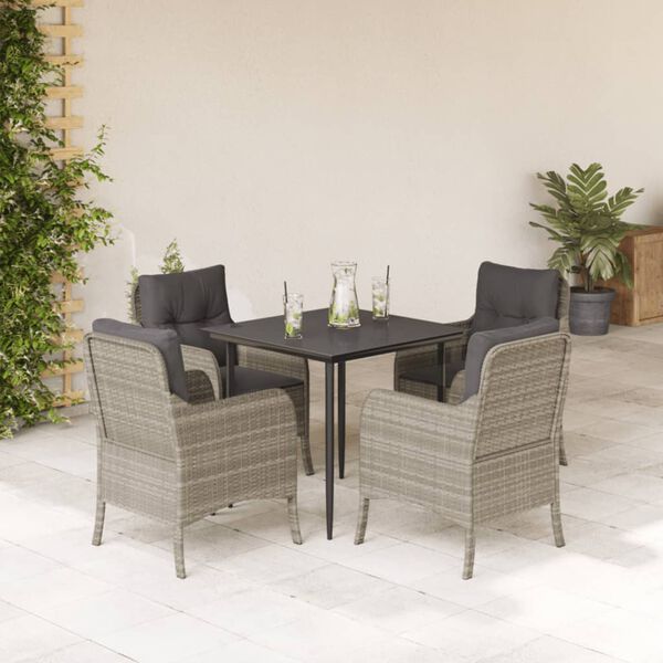 vidaXL Ensemble &agrave; manger de jardin et coussins 5 pcs gris clair rotin