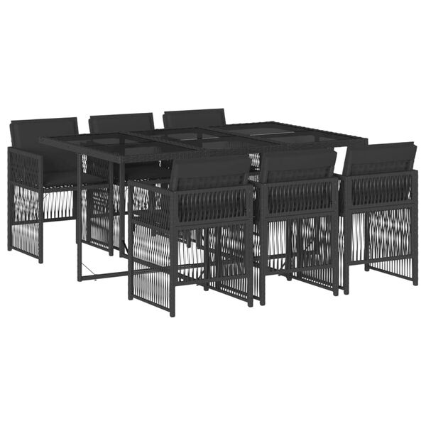 vidaXL Ensemble &agrave; manger de jardin coussins 7pcs Noir R&eacute;sine tress&eacute;e