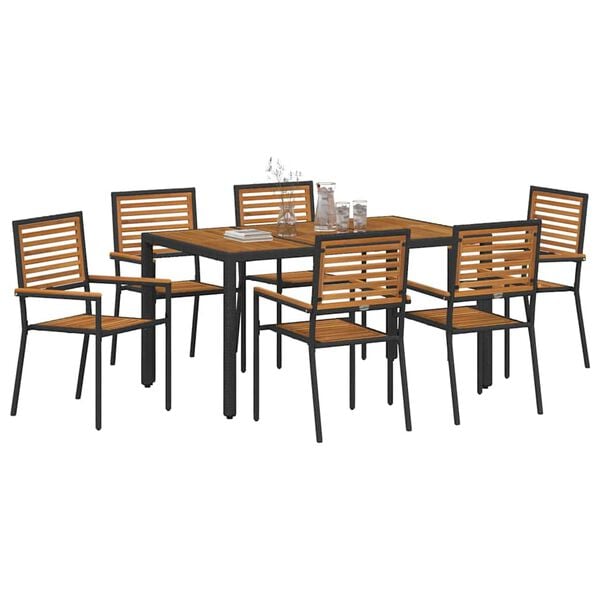 vidaXL Ensemble de salle &agrave; manger pour jardin 7 pcs Noir polyrotin