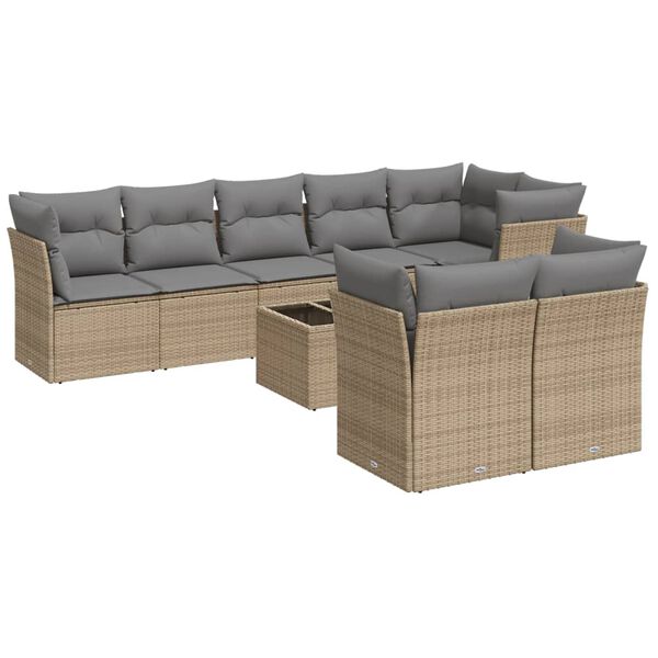 vidaXL Salon de jardin avec coussins 9 pcs beige r&eacute;sine tress&eacute;e