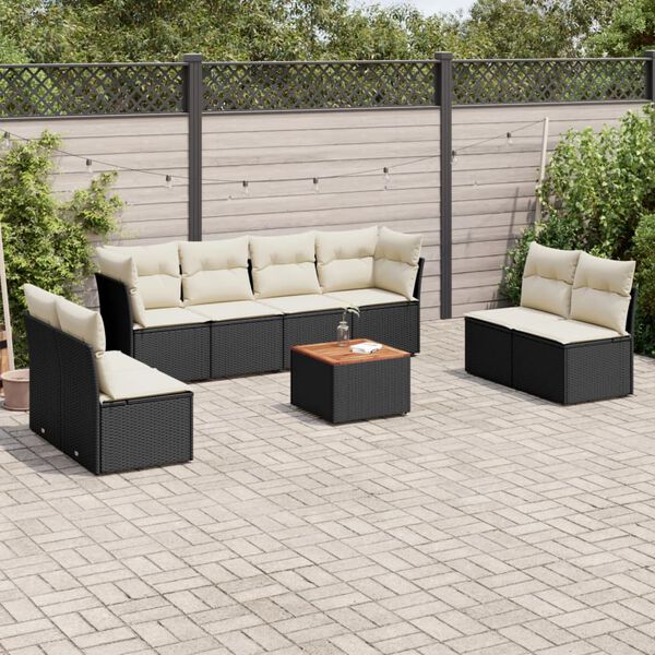 vidaXL Salon de jardin 9 pcs avec coussins noir r&eacute;sine tress&eacute;e