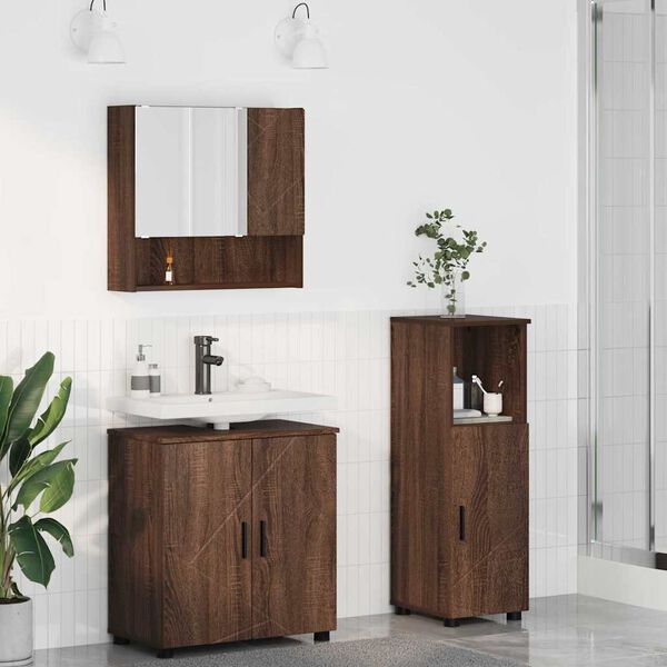 vidaXL Ensemble de mobilier de salle de bain 3 pcs Ch&ecirc;ne brun