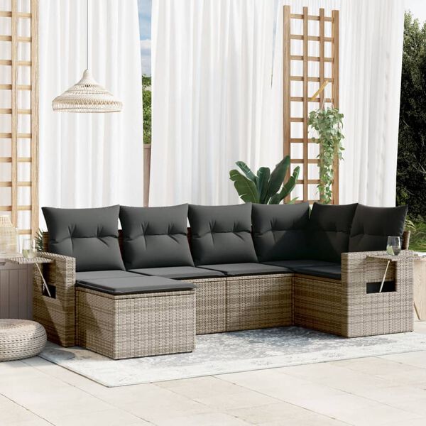 vidaXL Salon de jardin 6 pcs avec coussins gris r&eacute;sine tress&eacute;e