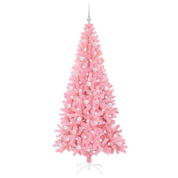 vidaXL Sapin de No&euml;l avec 300 LED avec support Rose 210 cm PVC
