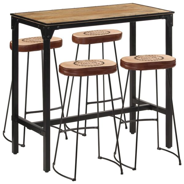 vidaXL Ensemble de bar 5 pcs bois de manguier brut massif et m&eacute;tal