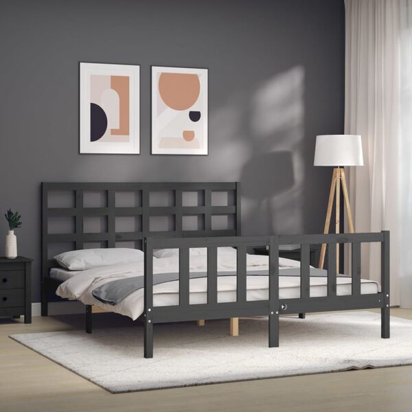 vidaXL Cadre de lit sans matelas gris bois de pin massif