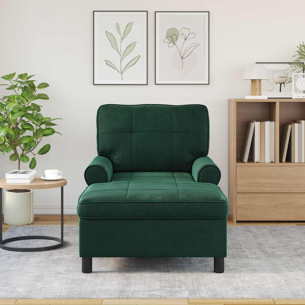 vidaXL Chaise longue avec coussin Vert fonc&eacute; 91 x 157 x 91 cm Velours