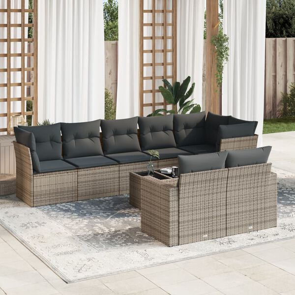 vidaXL Salon de jardin 9 pcs avec coussins gris r&eacute;sine tress&eacute;e