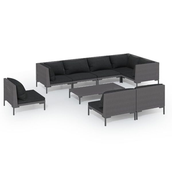 vidaXL Salon de jardin 9 pcs avec coussins R&eacute;sine tress&eacute;e Gris fonc&eacute;
