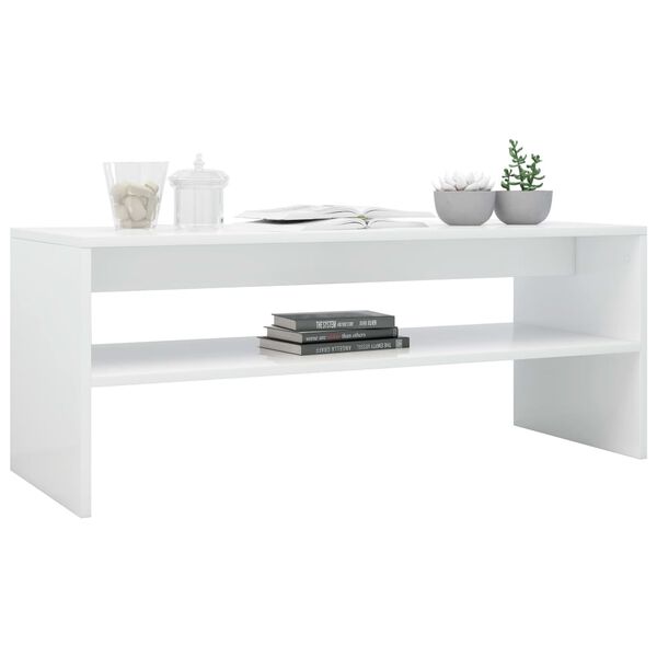 vidaXL Table basse Blanc brillant 100x40x40 cm Bois d&rsquo;ing&eacute;nierie