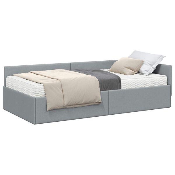 vidaXL Cadre de lit d'angle avec matelas Autre 2 pcs Gris clair tissu