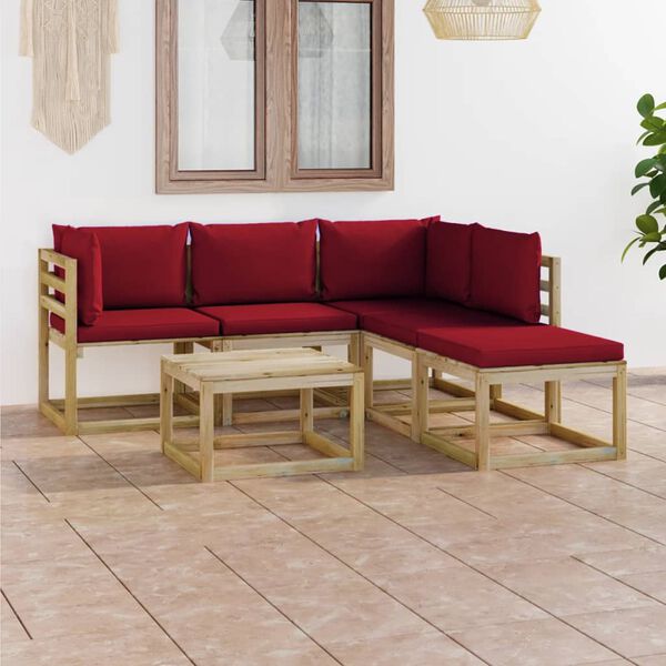 vidaXL Salon de jardin 6 pcs avec coussins rouge bordeaux