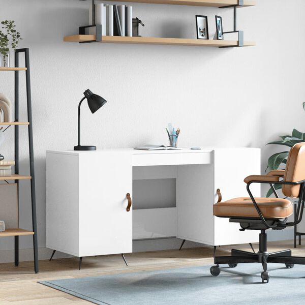 vidaXL Bureau Blanc brillant 140x50x75 cm Bois d'ingénierie