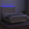 vidaXL Sommier &agrave; lattes de lit matelas et LED Cr&egrave;me 140x190 cm Tissu