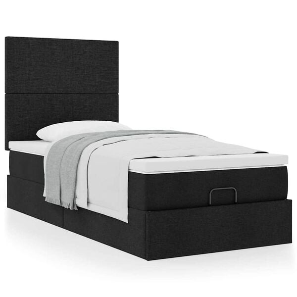 vidaXL Cadre de lit ottoman avec matelas noir 90x190 cm tissu