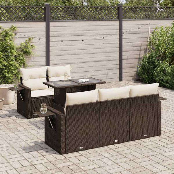 vidaXL Salon de jardin avec coussins 6 pcs marron r&eacute;sine tress&eacute;e