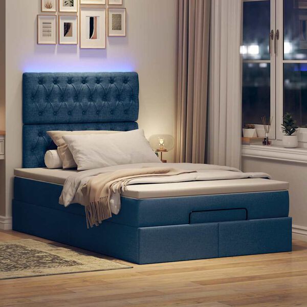 vidaXL Cadre de lit ottoman avec matelas bleu 120x200 cm tissu