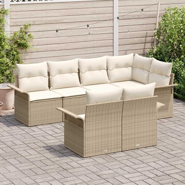 vidaXL Ensemble de canap&eacute; de jardin avec coussin 7 pcs Beige polyrotin