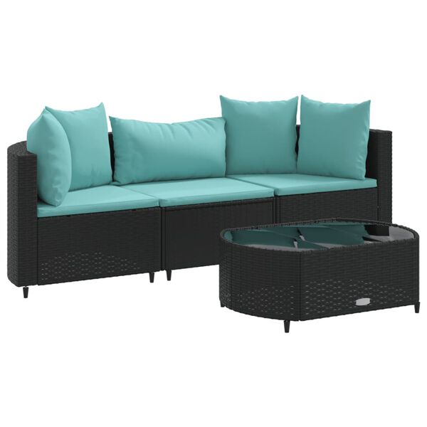 vidaXL Salon de jardin 4 pcs avec coussins noir r&eacute;sine tress&eacute;e