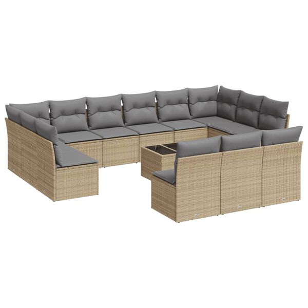 vidaXL Salon de jardin avec coussins 14 pcs beige résine tressée