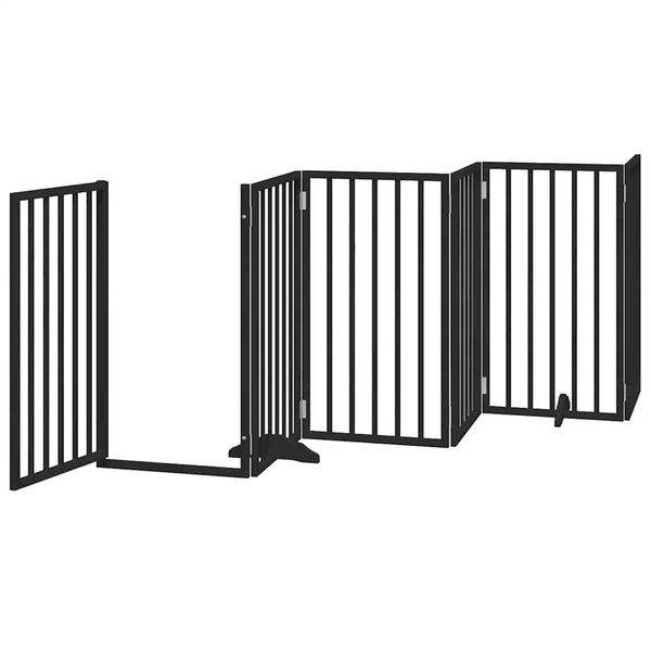 vidaXL Barri&egrave;re pour chien porte pliable 12panneaux noir bois peuplier