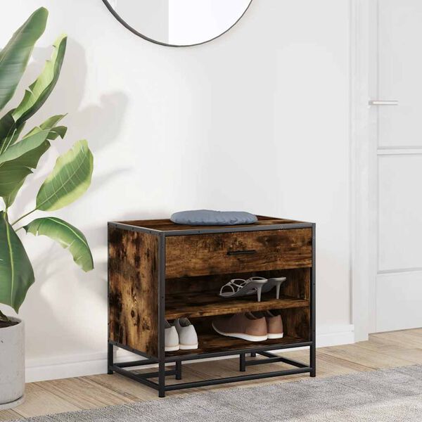 vidaXL Banc à chaussures chêne fumé bois d'ingénierie et métal