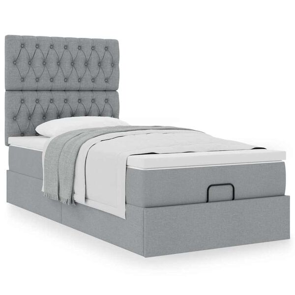 vidaXL Lit ottoman avec matelas gris clair 100x200 cm tissu