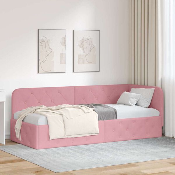 vidaXL Cadre de lit d'angle avec tête de lit Rose 80 x 200 cm Velours