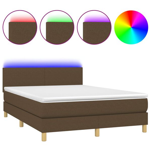 vidaXL Sommier &agrave; lattes de lit matelas et LED Marron fonc&eacute; 140x190 cm