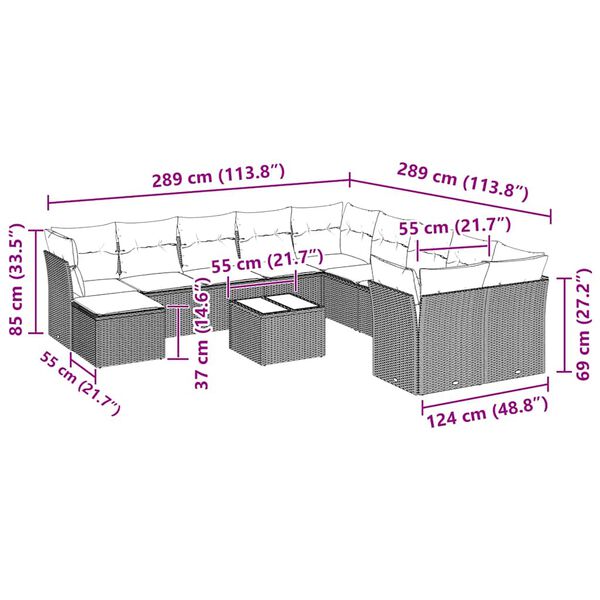 vidaXL Salon de jardin avec coussins 12 pcs gris clair résine tressée