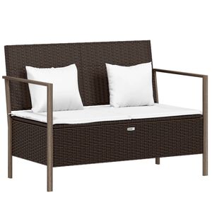 vidaXL Banc de jardin &agrave; 2 places avec coussins Marron R&eacute;sine tress&eacute;e