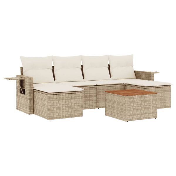 vidaXL Salon de jardin avec coussins 7 pcs beige r&eacute;sine tress&eacute;e