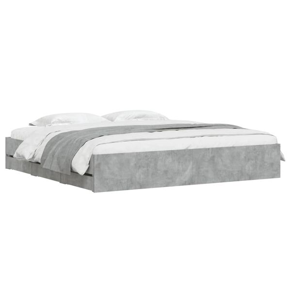 vidaXL Cadre de lit avec tiroirs sans matelas gris béton 200x200 cm