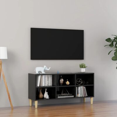 vidaXL Meuble TV avec pieds en bois massif Noir brillant 103,5x30x50cm