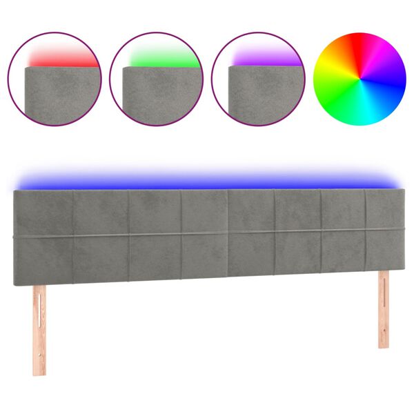 vidaXL T&ecirc;te de lit &agrave; LED Gris clair 180x5x78/88 cm Velours