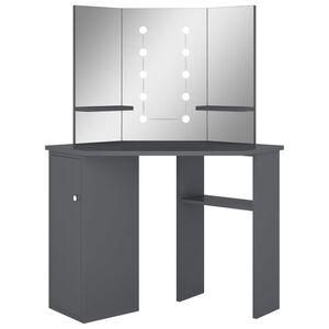 vidaXL Coiffeuse d'angle avec LED Gris 111x54x141,5 cm