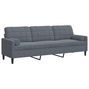 vidaXL Canap&eacute; 3 places avec oreillers gris fonc&eacute; 210 cm velours