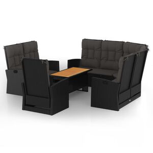 vidaXL Salon de jardin 4 pcs avec coussins Noir R&eacute;sine tress&eacute;e