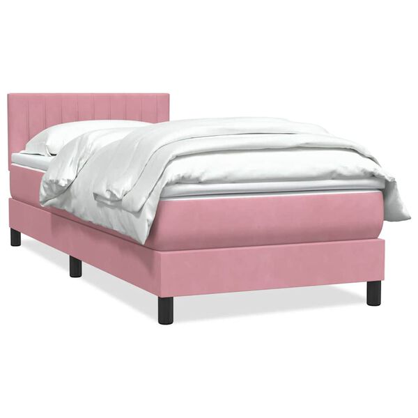 vidaXL Sommier &agrave; lattes de lit avec matelas rose 90x210 cm velours