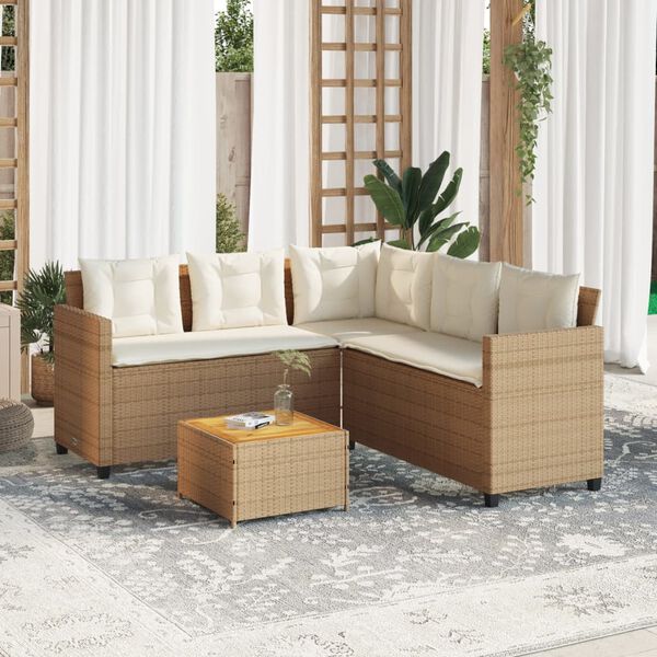vidaXL Canap&eacute; de jardin avec table et coussins en forme de L beige