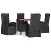 vidaXL Ensemble &agrave; manger de jardin coussins 5pcs Noir R&eacute;sine tress&eacute;e