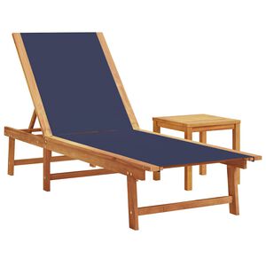 vidaXL Chaise longue et table bleu bois d'acacia solide et textil&egrave;ne