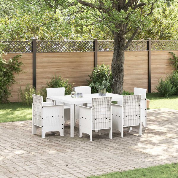 vidaXL Ensemble de salle &agrave; manger pour jardin 7 pcs Blanc Rattan Polt