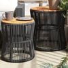 vidaXL Tables d'appoint de jardin 2 pcs dessus en bois noir poly rotin