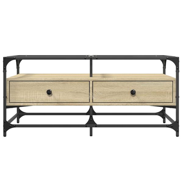 vidaXL Table basse et dessus en verre chêne sonoma 98,5x50x45 cm acier