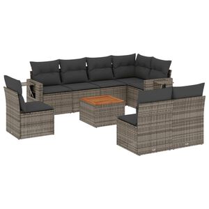 vidaXL Salon de jardin 9 pcs avec coussins gris r&eacute;sine tress&eacute;e